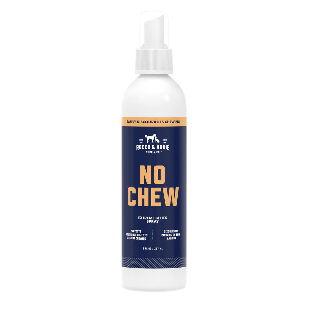 Rocco & Roxie No Chew Spray bottle deters chewing with skin-safe formula