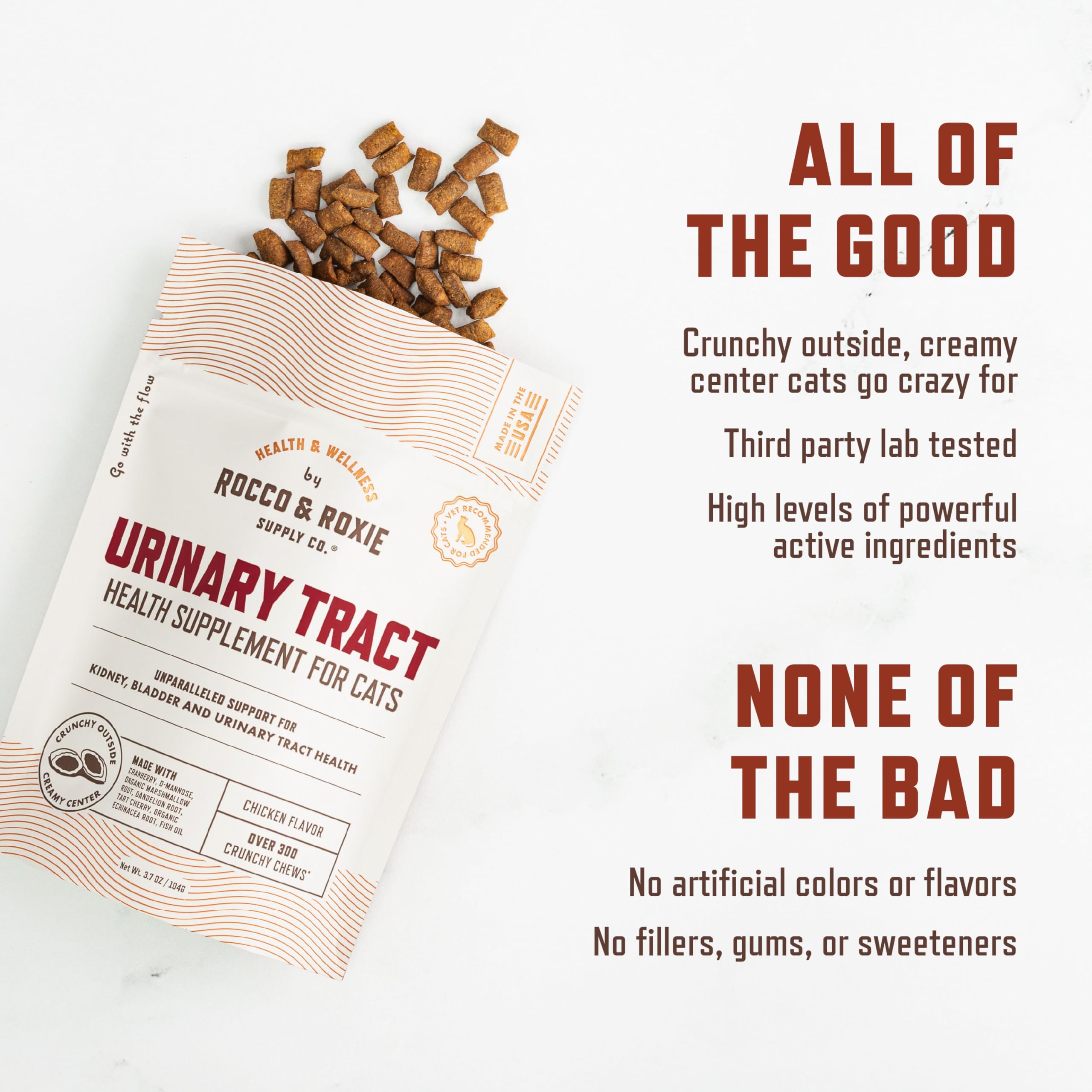 Rocco & Roxie crunchy shell and soft center texture shown for easy cat treats