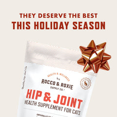 Rocco & Roxie packaging label showing USA-made senior joint supplement.