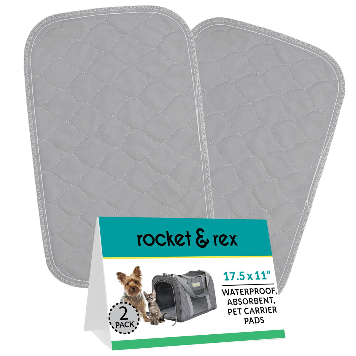 Rocket & Rex Premium Washable Pet Carrier Pads packaged for reuse and convenience