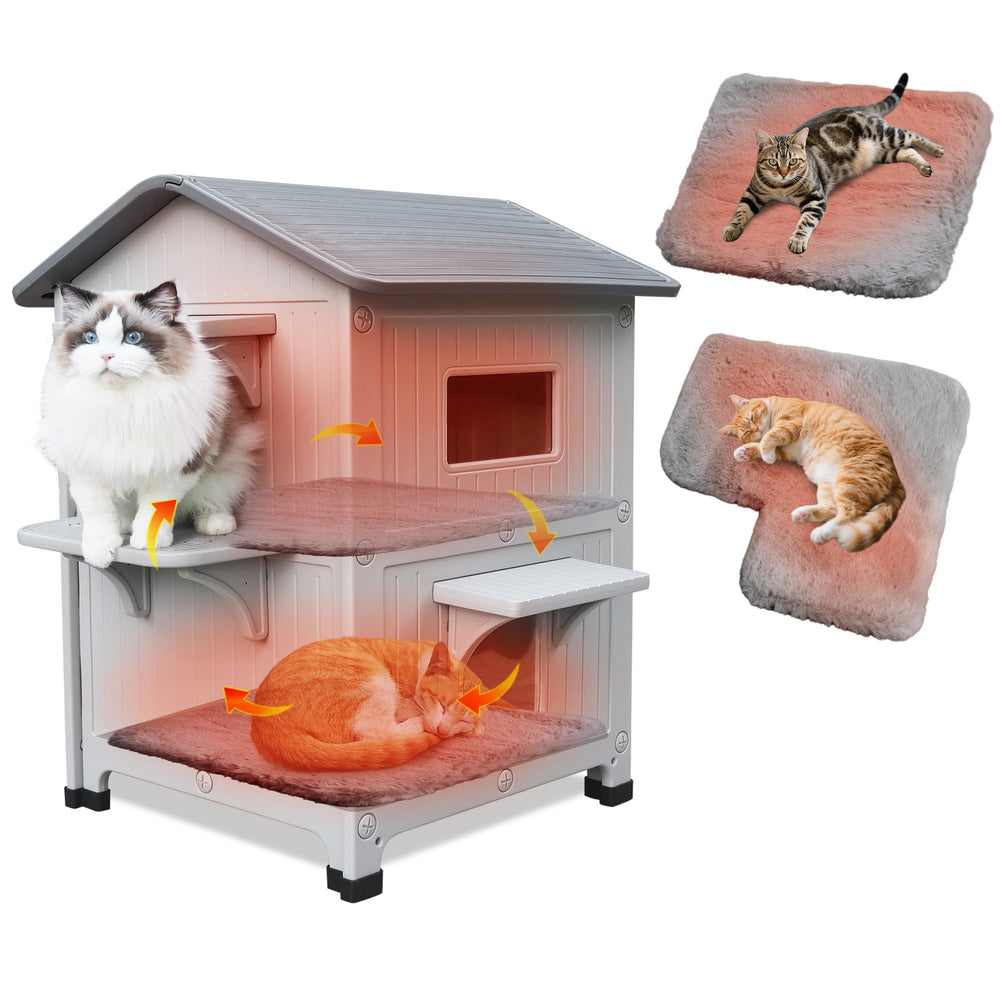 Rockever outdoor cat house front view with weatherproof, insulated walls.