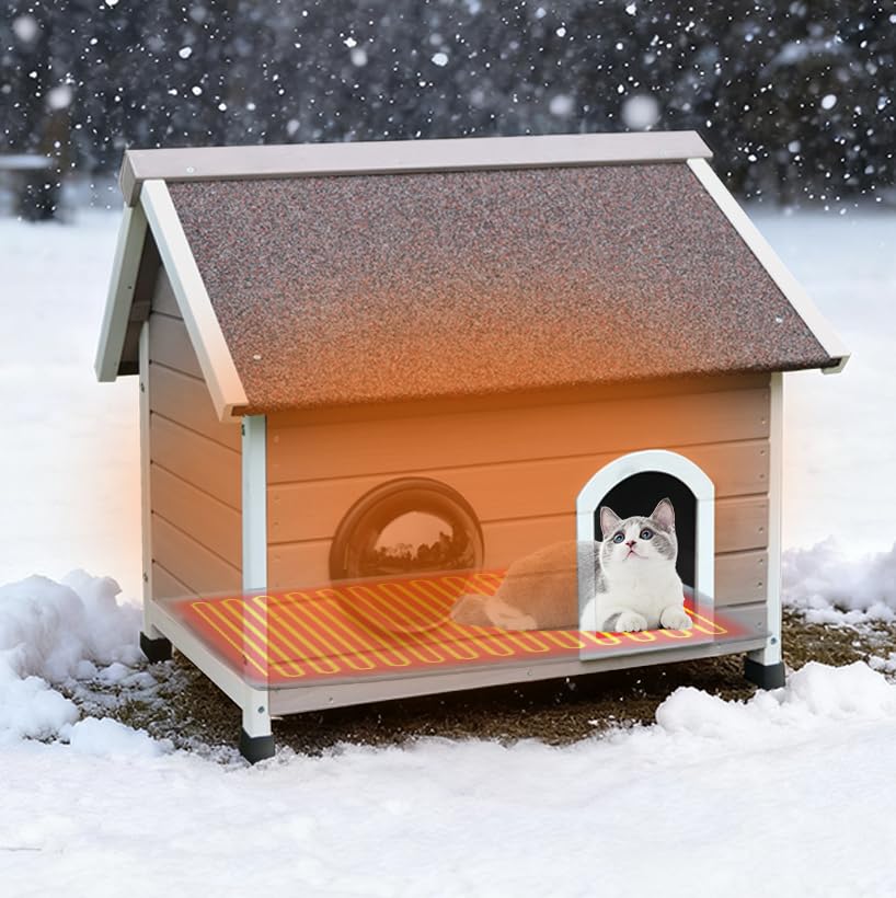 Rockever cat house raised bottom floor keeps interior dry in wet weather.