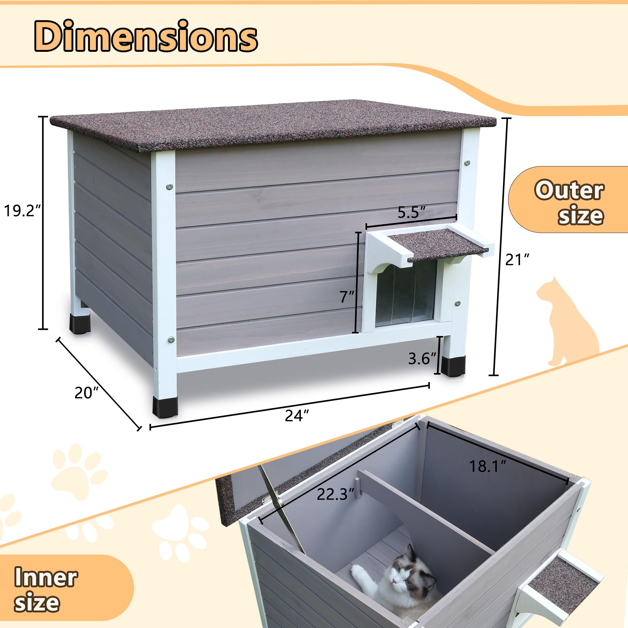 Rockever cat house top cover and detachable floor simplify cleaning.