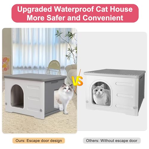 Rockever cat house weatherproof outer shell keeps interiors dry in rain or dew.