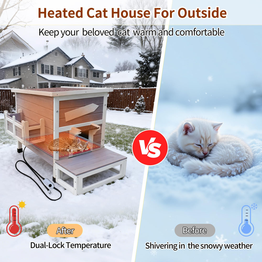 Rockever heated cat house weatherproof roof with asphalt shingles guards against rain