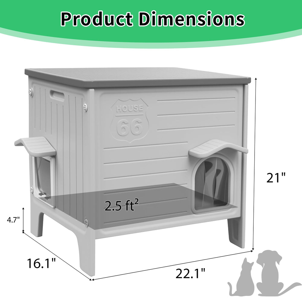 Rockever insulated outdoor cat house dimensions 22.1 by 16.1 by 21 inches for ample room