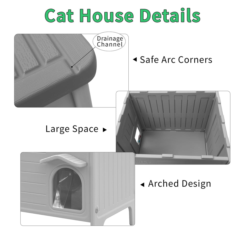 Rockever insulated outdoor cat house elevated legs keep it dry and clean