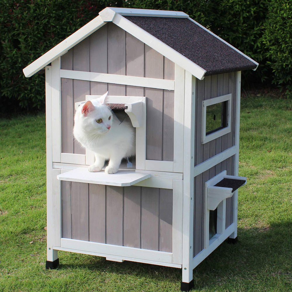 Rockever Outdoor Cat House assembly parts laid out for quick setup
