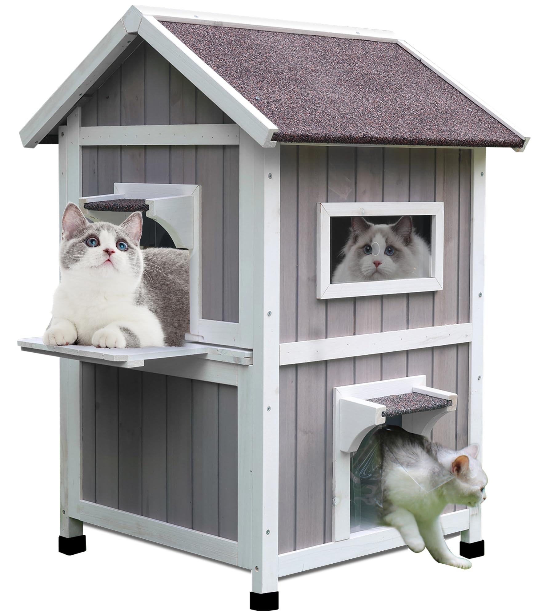 Rockever Outdoor Cat House front view highlighting weatherproof exterior for outdoor cats
