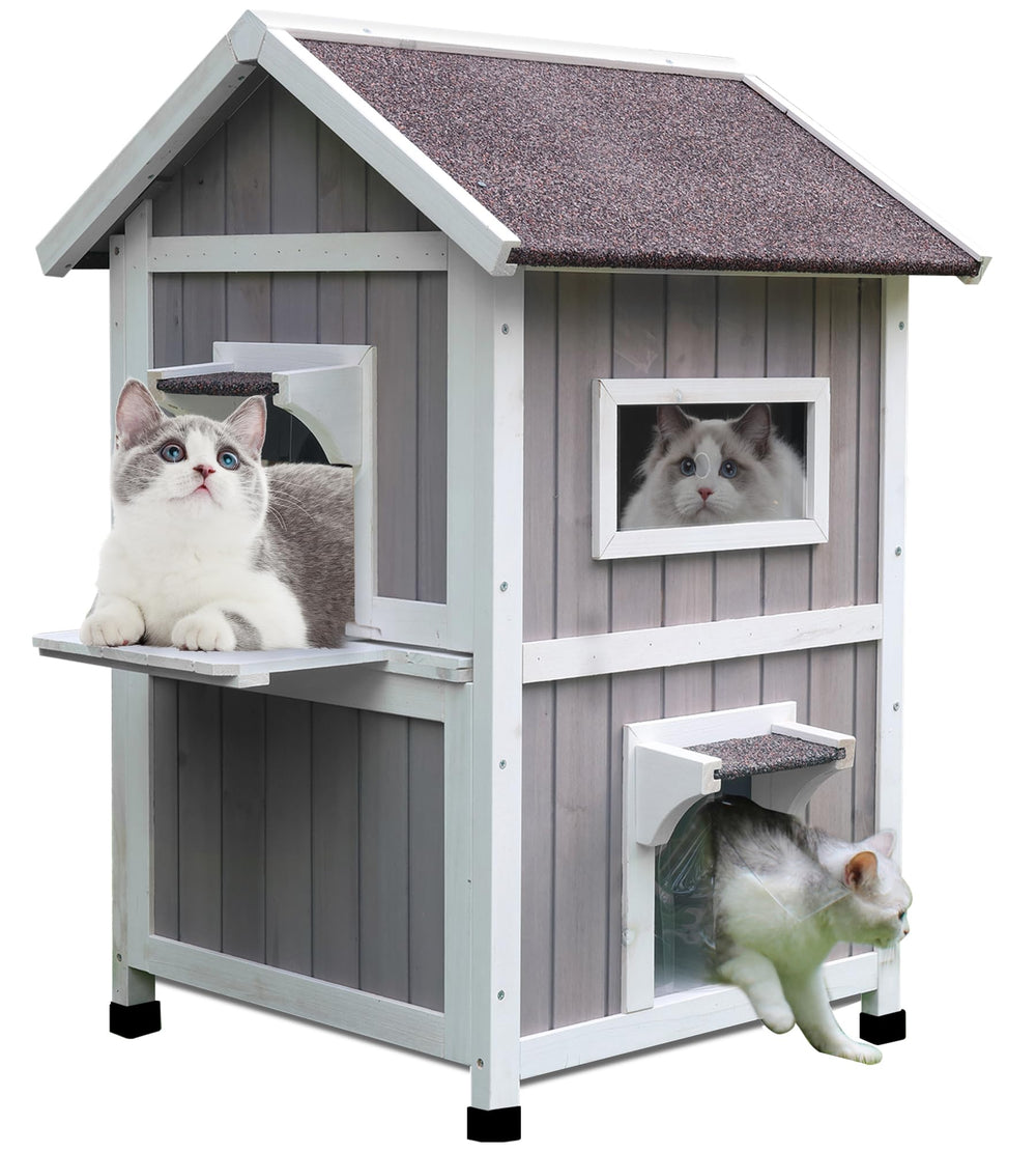 Rockever Outdoor Cat House front view highlighting weatherproof exterior for outdoor cats