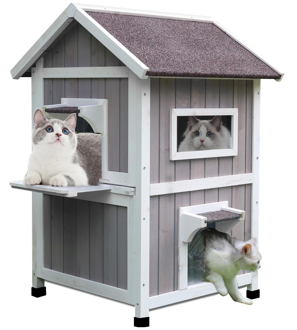 Rockever Outdoor Cat House front view highlighting weatherproof exterior for outdoor cats