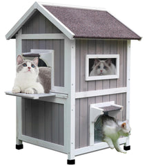 Rockever Outdoor Cat House front view highlighting weatherproof exterior for outdoor cats