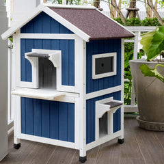 Rockever Outdoor Cat House front view demonstrates a weatherproof shelter for multiple cats