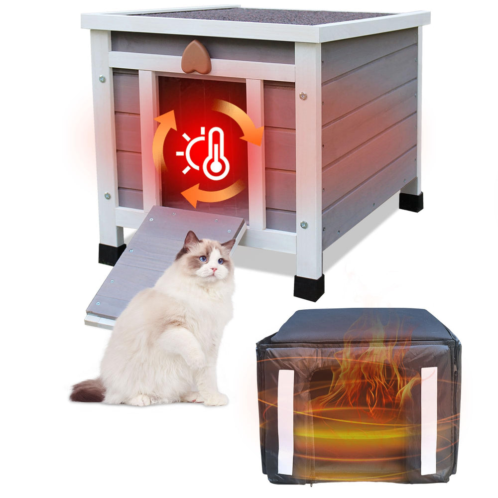 Rockever outdoor cat house with insulated warm liner for winter warmth.