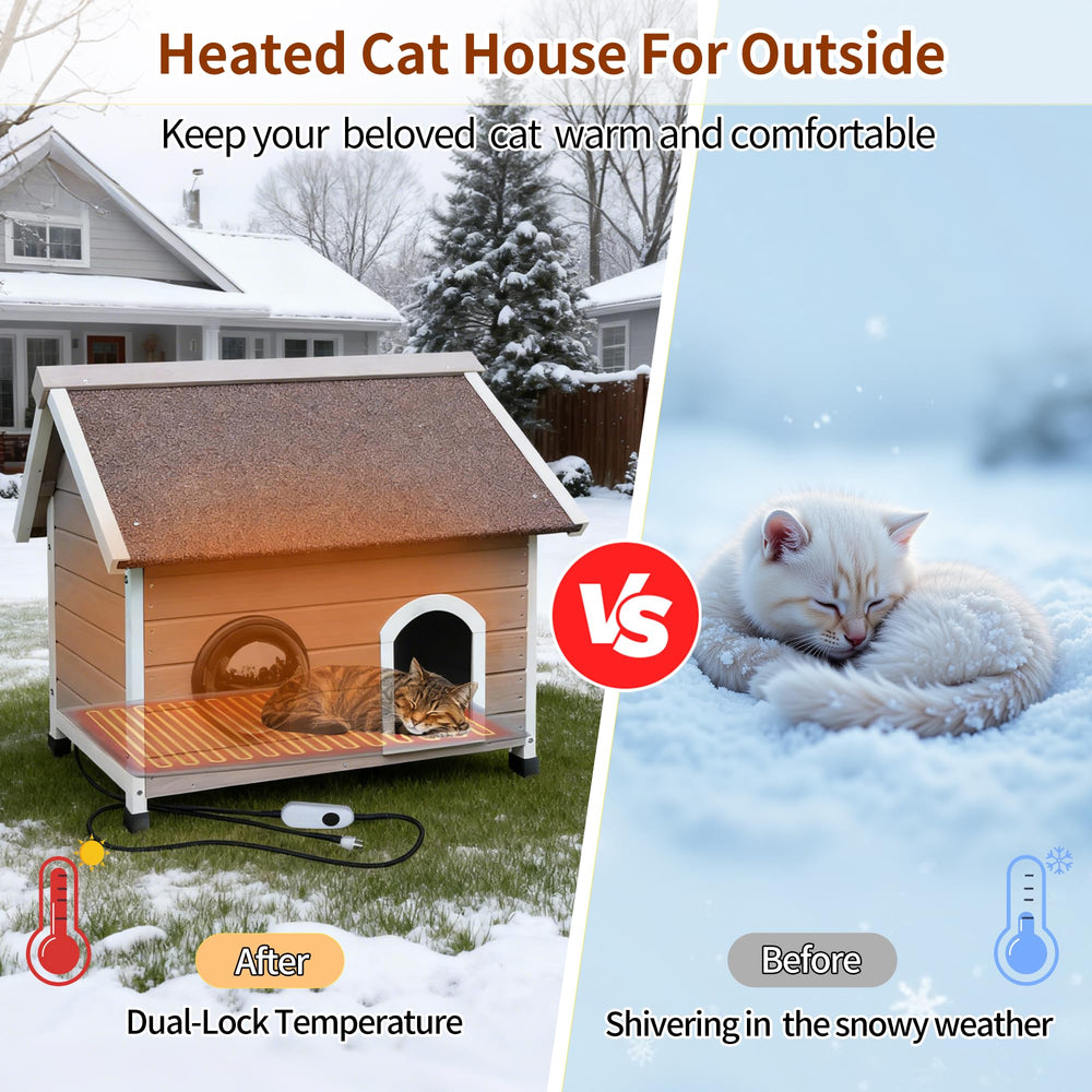 Rockever outdoor cat house removable floor for easy cleaning access.