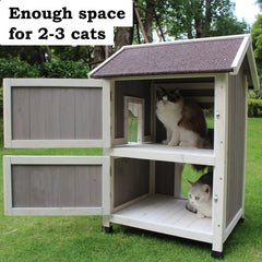 Rockever Outdoor Cat House side view emphasizes sturdy two-story design for climbing