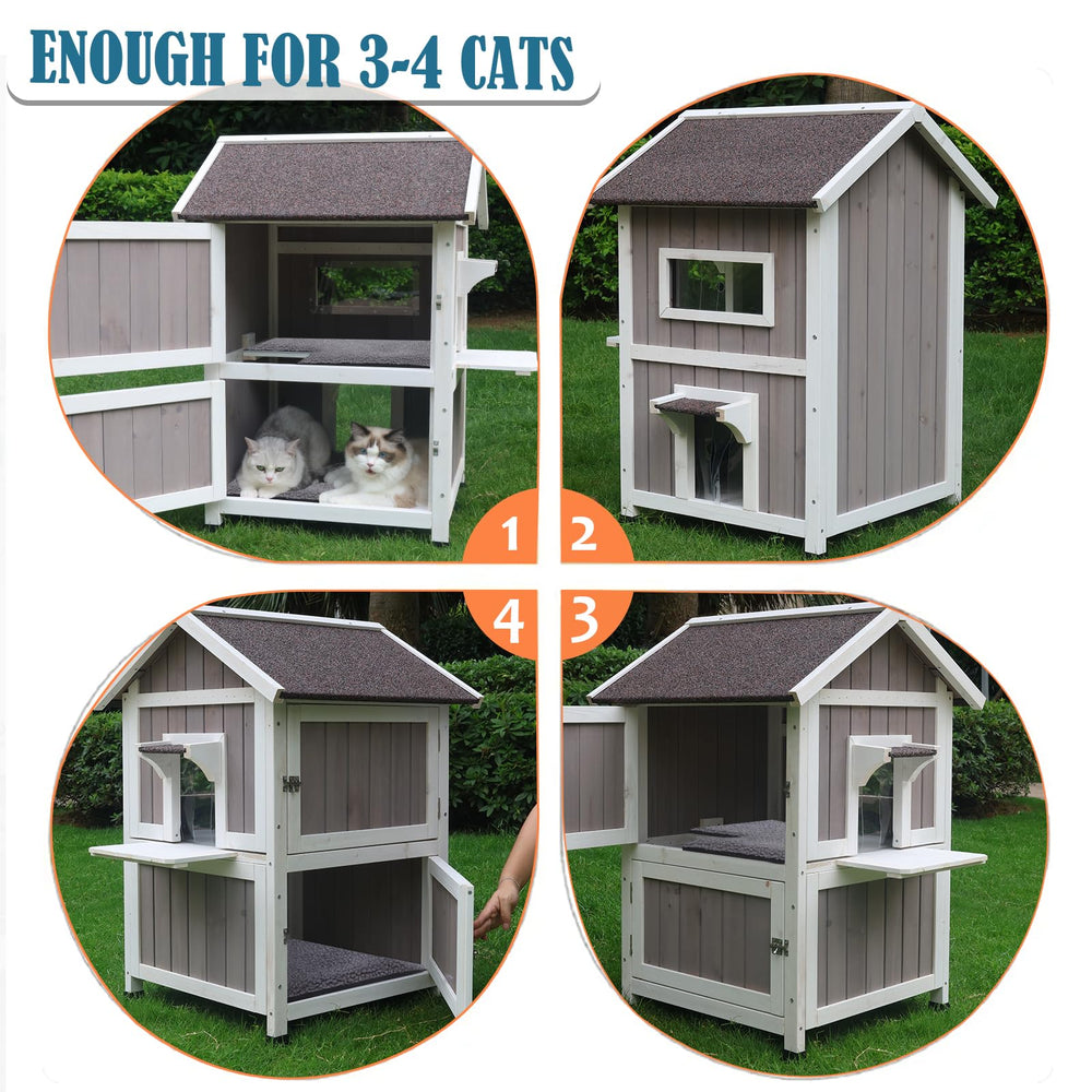Rockever Outdoor Cat House weatherproof roof and doors protect from rain and wind