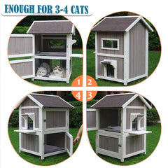 Rockever Outdoor Cat House weatherproof roof and doors protect from rain and wind