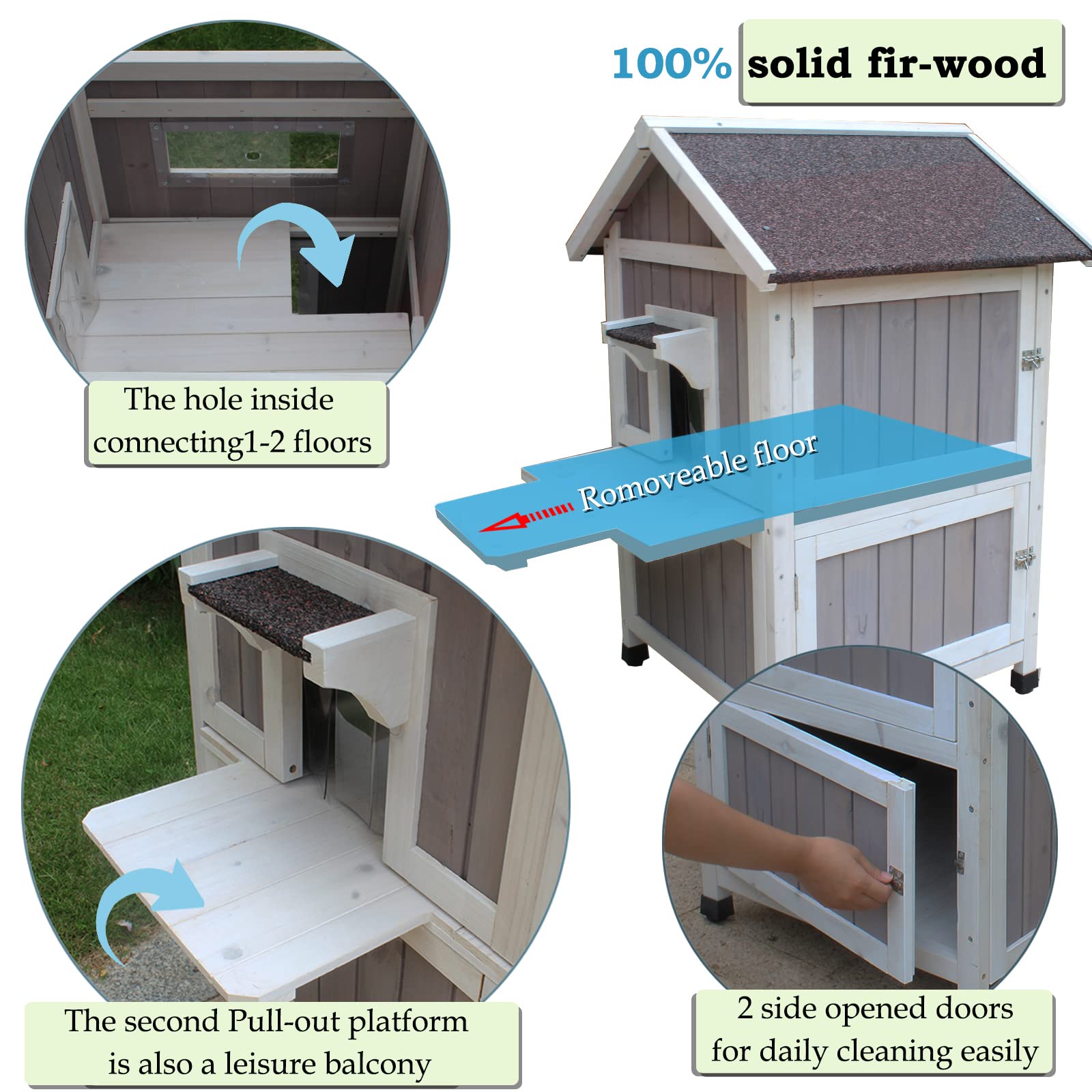Rockever Outdoor Cat House weatherproof roof and eave protect against rain