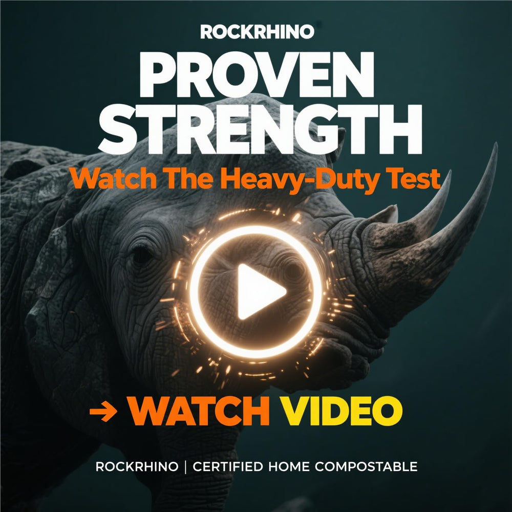 RockRhino compostable in 90-180 days confirms plastic-free, eco-conscious disposal.
