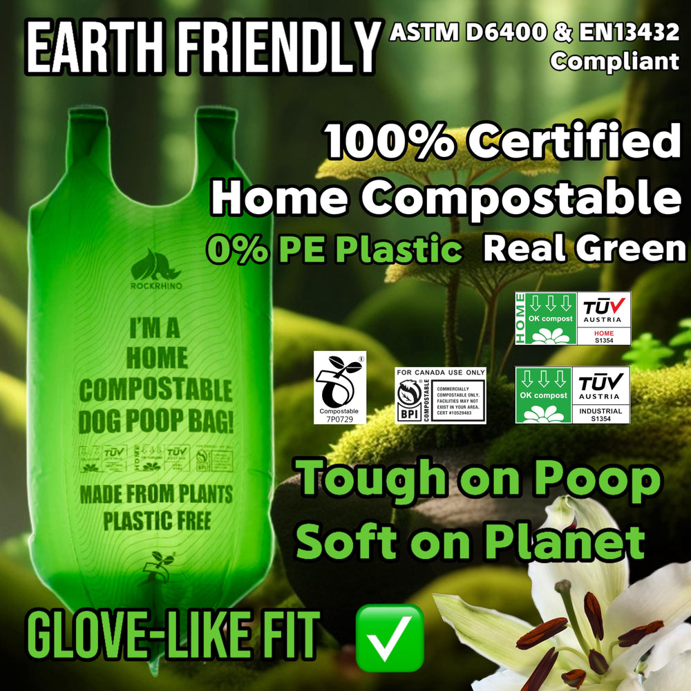 RockRhino eco-compostable bags suitable for home composting