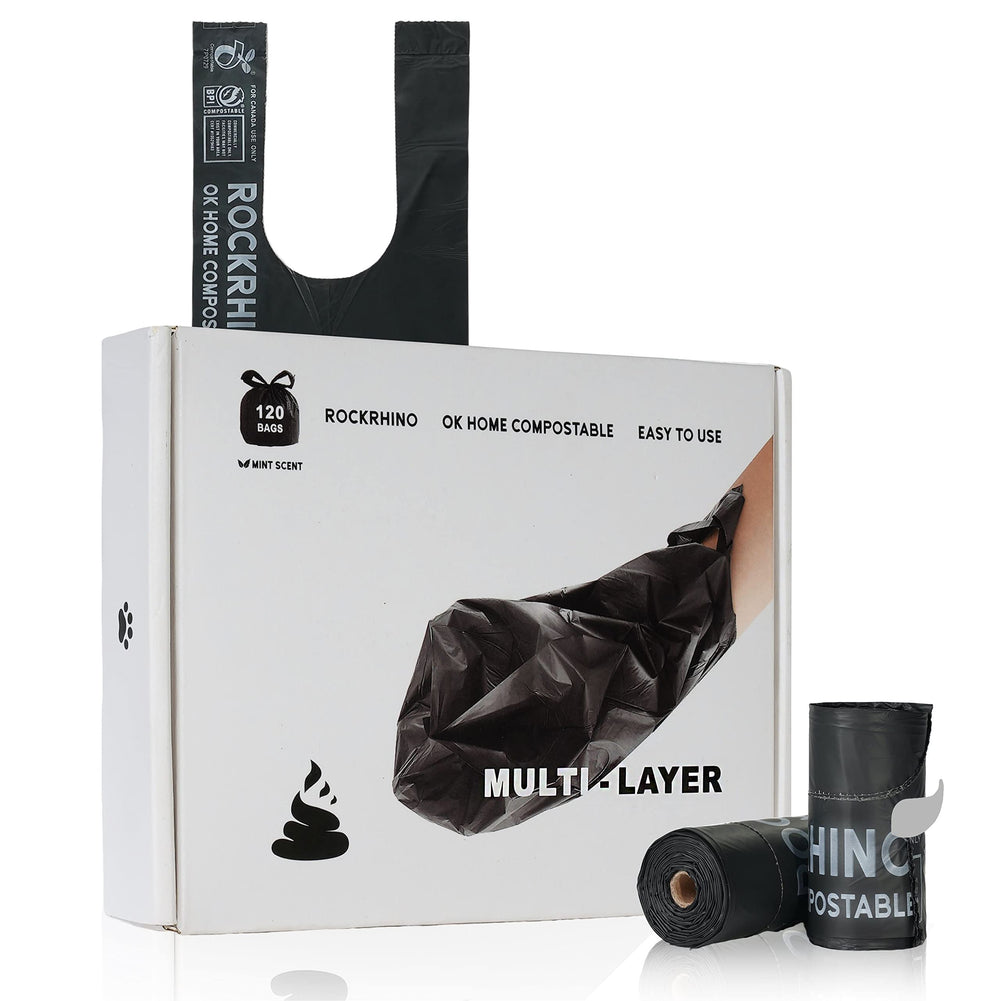 RockRhino Ultra Thick Bags packaging demonstrates durable, eco-friendly design for cleanup.