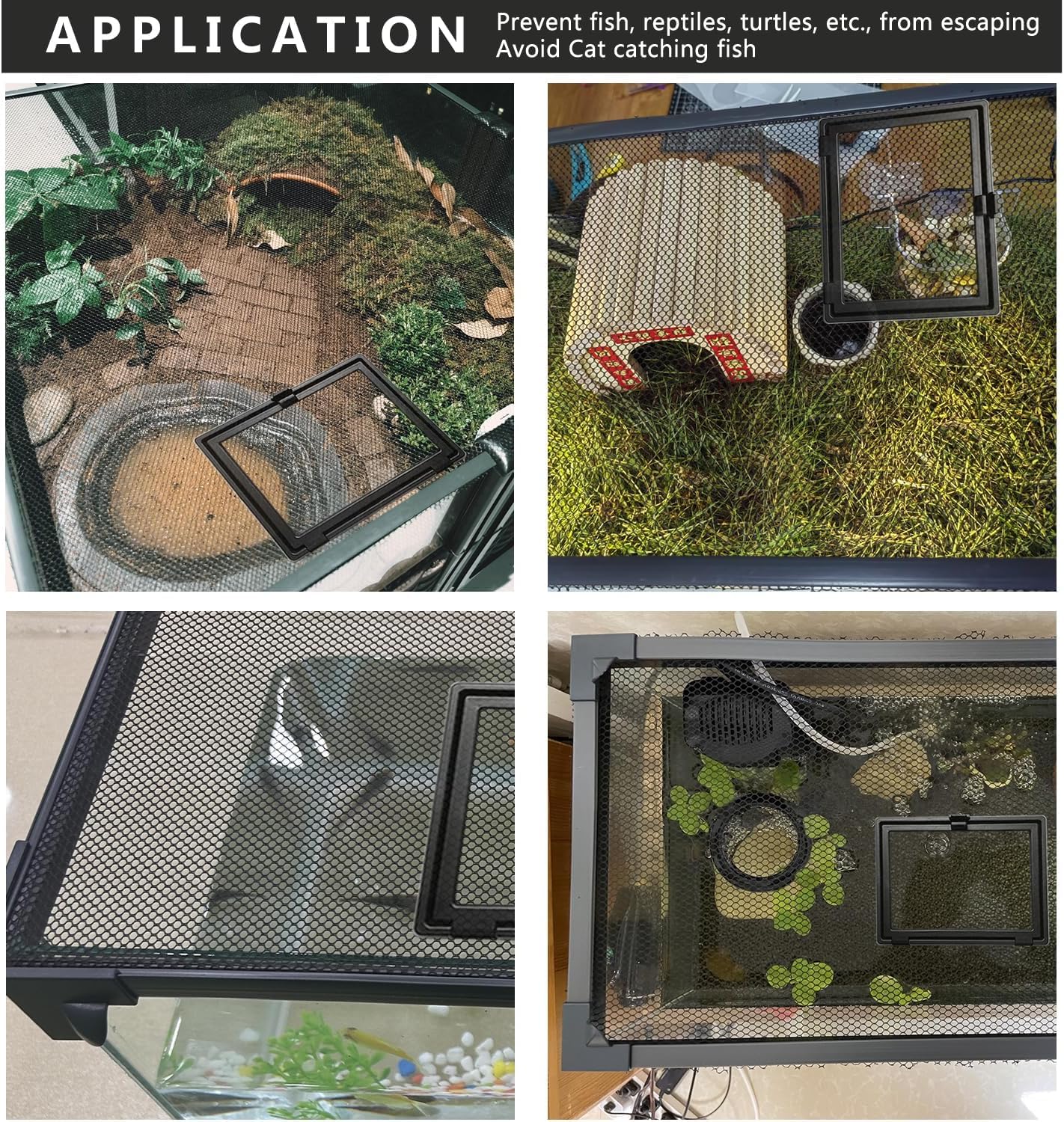 RODENET aquarium cover with magnetic handle illustrates quick, silent opening.