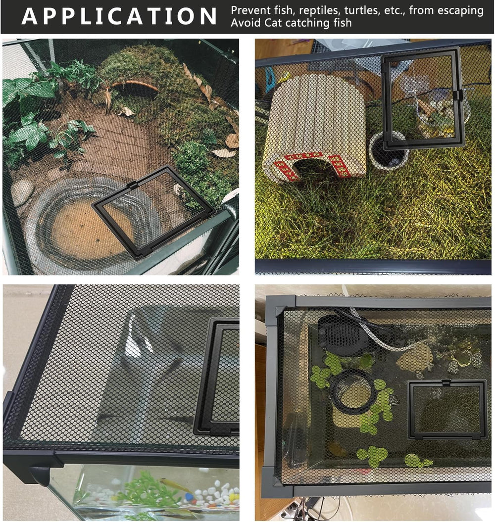 RODENET aquarium cover with magnetic handle illustrates quick, silent opening.
