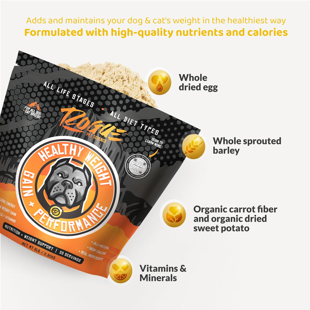 Rogue Pet Science Healthy Weight dog meal topping being added to bowl