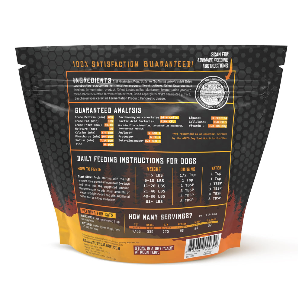 Origins omega nutrients support skin and coat health.