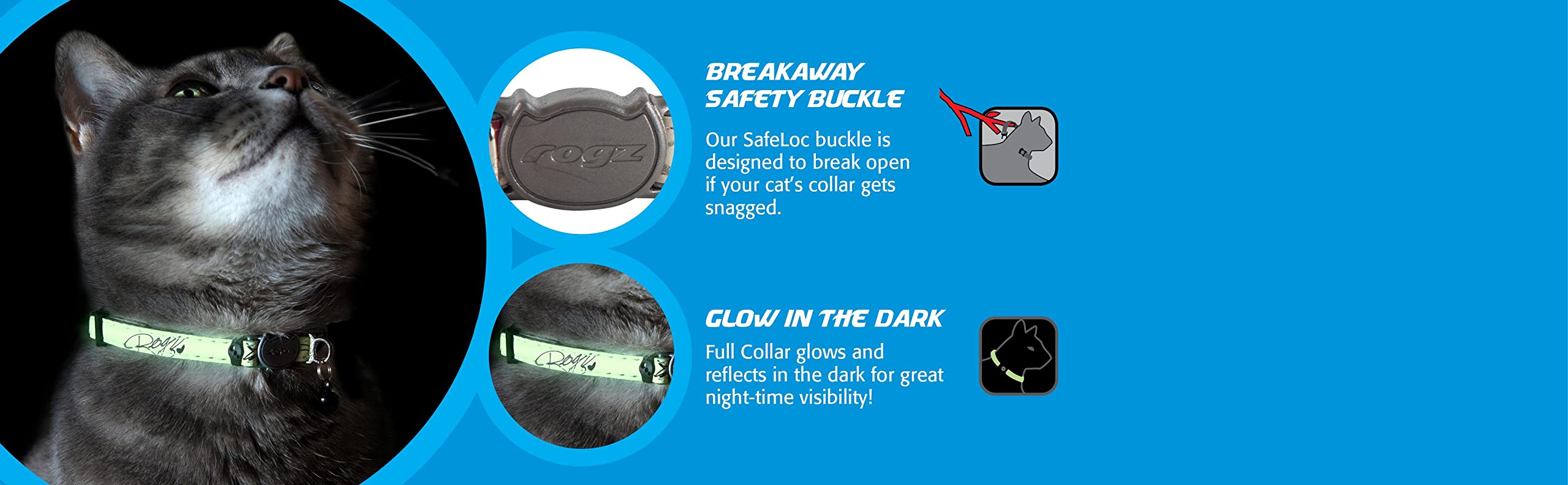Rogz Glow Cat Collar blue floral design adds style and safety