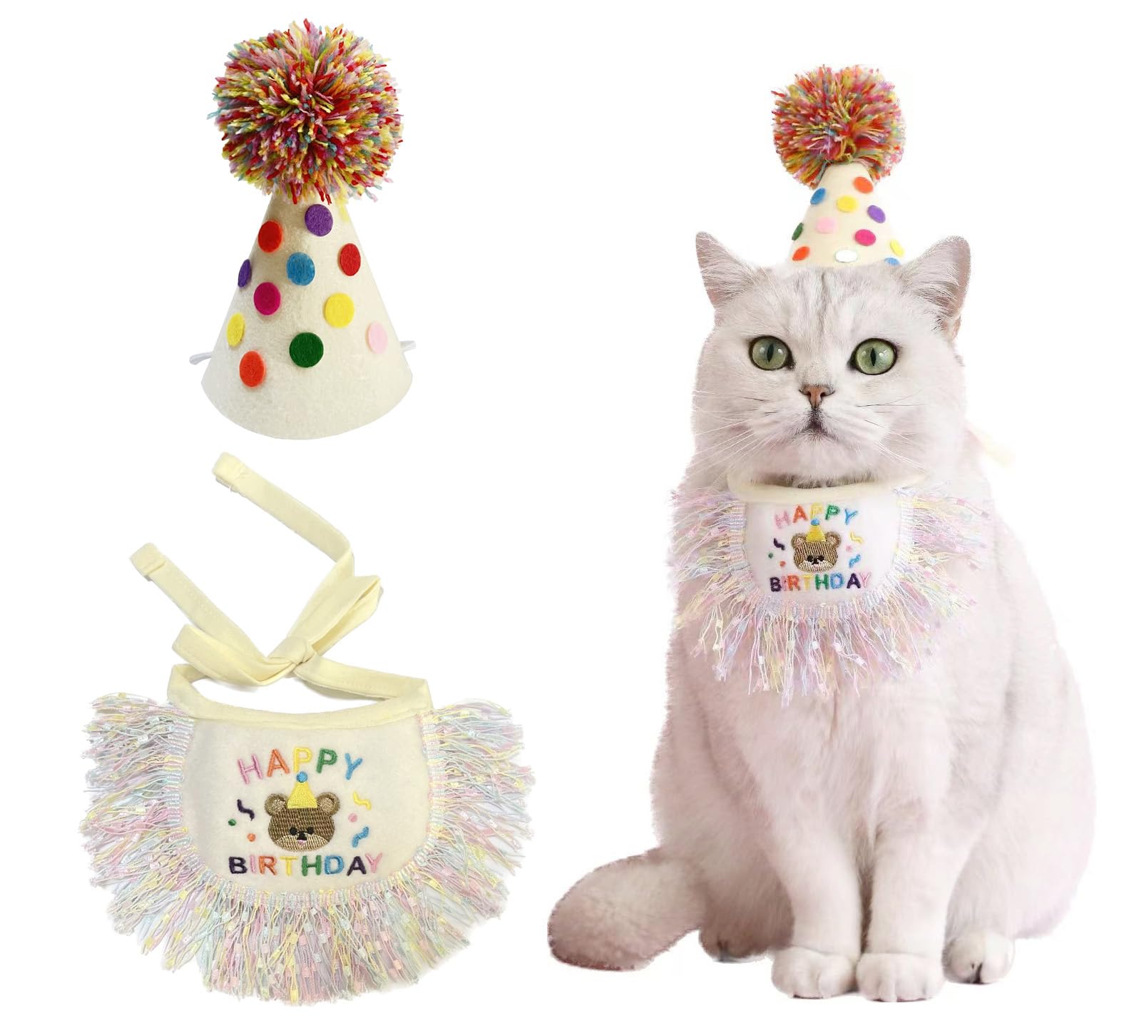 ROHOME cat birthday bandana tassels look stylish and comfortable for celebration photos.
