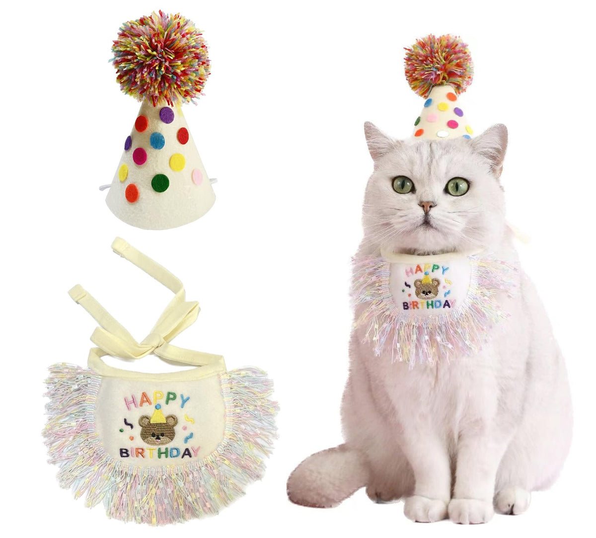 ROHOME cat birthday bandana tassels look stylish and comfortable for celebration photos.