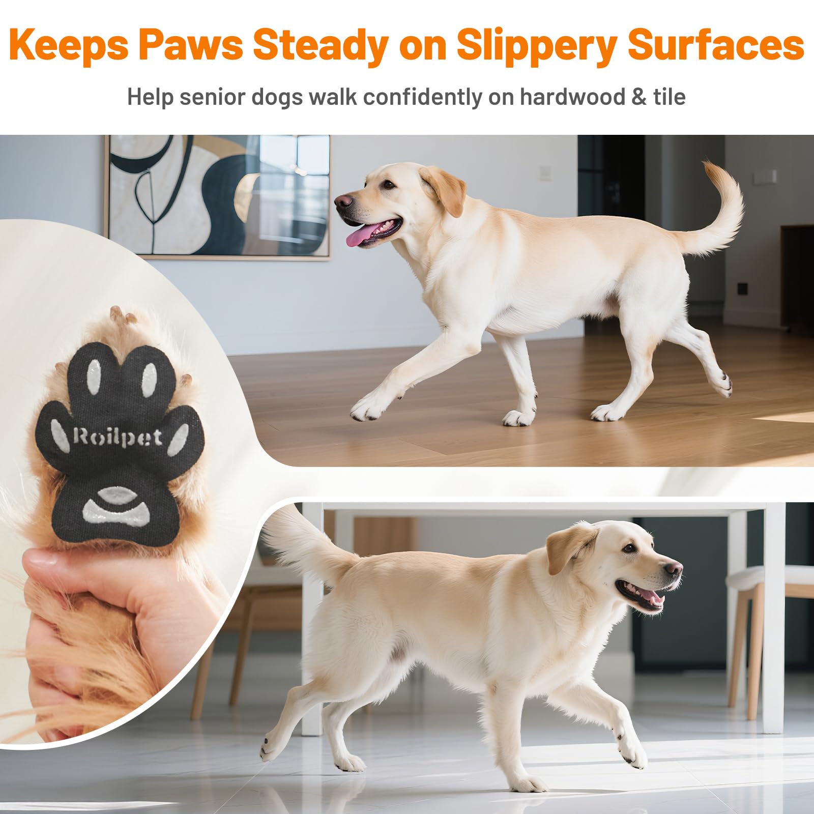 Roilpet breathable material keeps paws comfortable while providing grip.