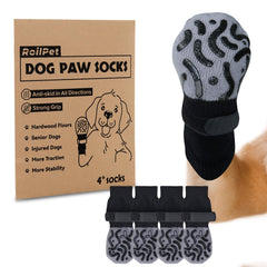 Roilpet double-sides non-slip dog socks show side grip for stable traction on hardwood floors.