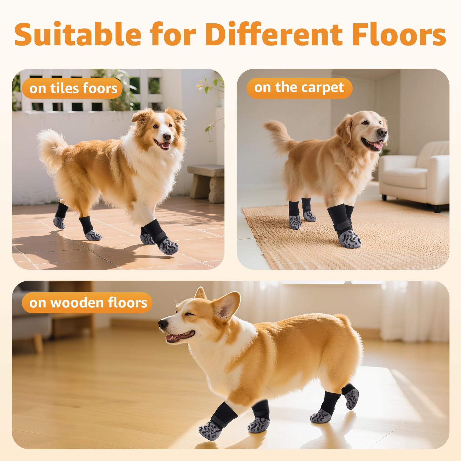 Roilpet anti-slip dog socks help prevent furniture and floor scratches in the home.