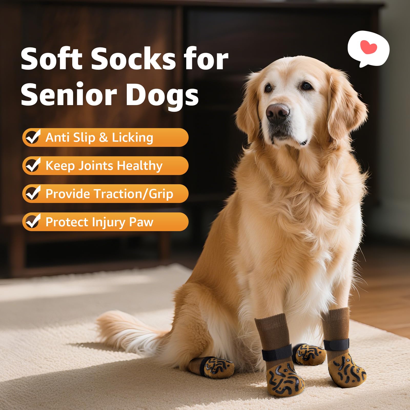 Roilpet dog socks provide traction on hardwood floors improving stability