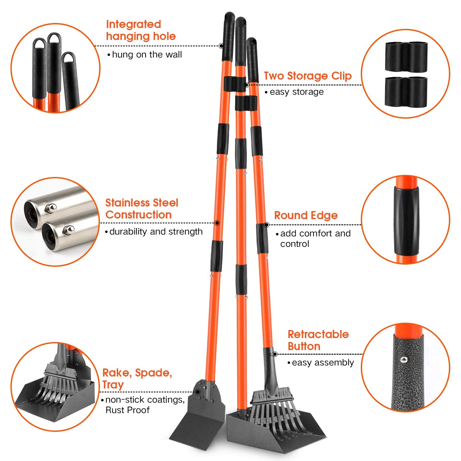 ROIUBPO pooper scooper with extendable 38-inch handle improves reach