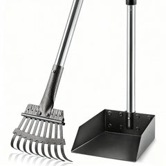 ROIUBPO pooper scooper with stainless tray and long handle for easy waste pickup.