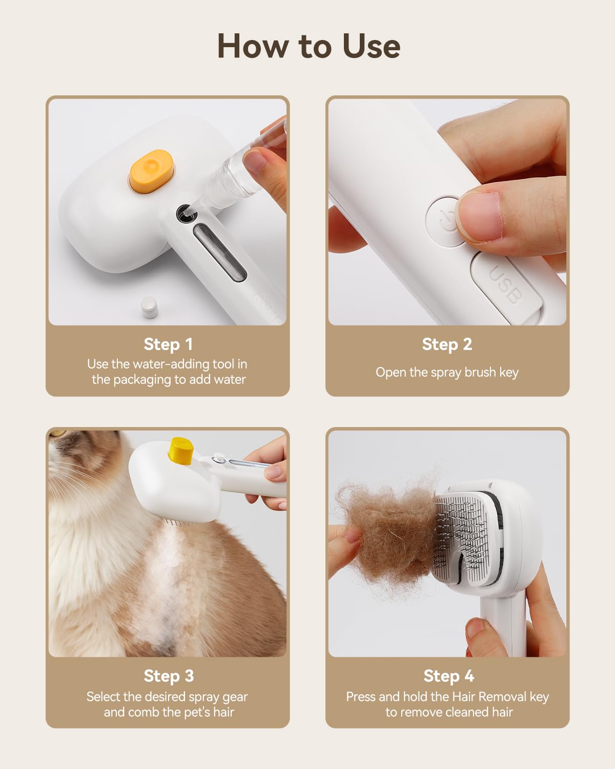 ROJECO 3-in-1 Pet Steam Brush assembled demonstrates cordless convenience.