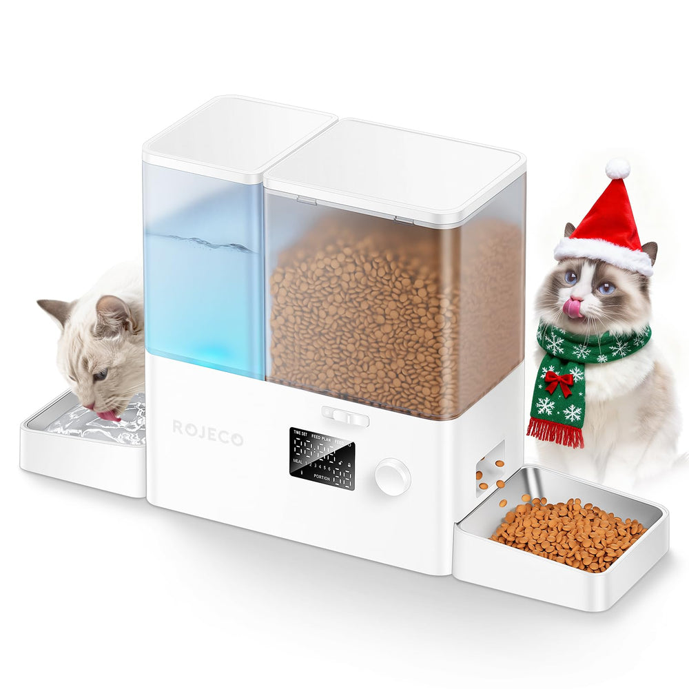 ROJECO 36Cups feeder-water-dispenser setup for convenient pet meals and hydration on the go
