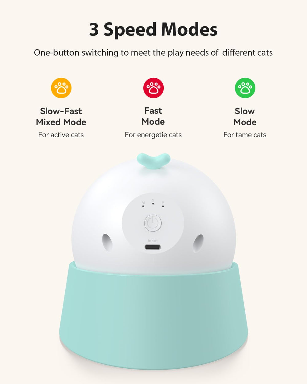 ROJECO Auto Laser Cat Toy uses a 1000mAh battery for longer play sessions.