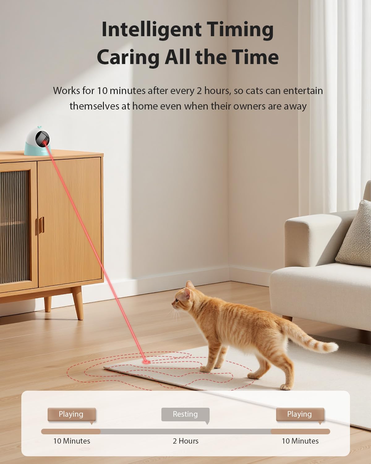 ROJECO Auto Laser Cat Toy 360° adjustment enables multi-angle play in small rooms.