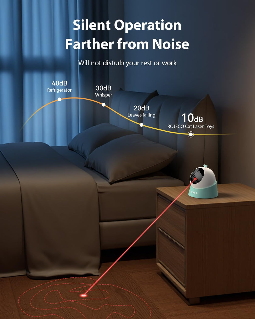 ROJECO Auto Laser Cat Toy's durable ABS housing supports tough playtime.