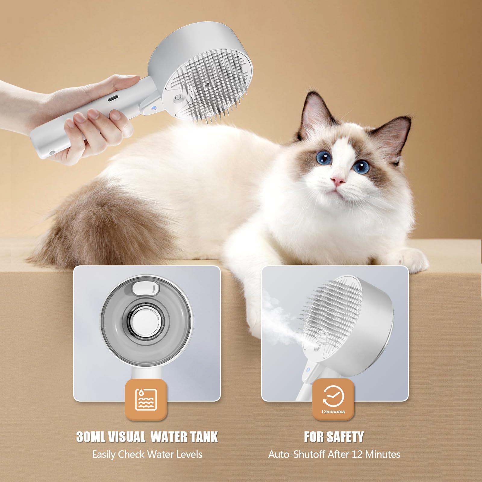 Rolemon Cloud Care Cat Brush durable ABS and stainless steel construction for longevity.