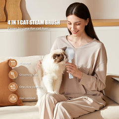Rolemon Cloud Care Cat Brush water-tank visible for easy mist monitoring during grooming.