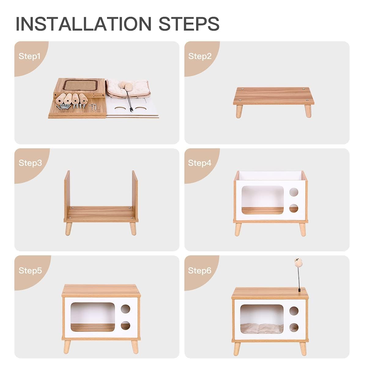 Rolife wooden furniture-style cat house blends with home décor.