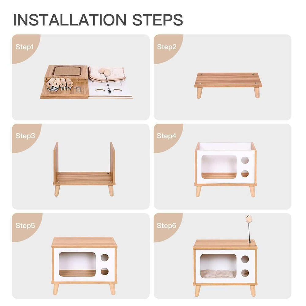 Rolife wooden furniture-style cat house blends with home décor.