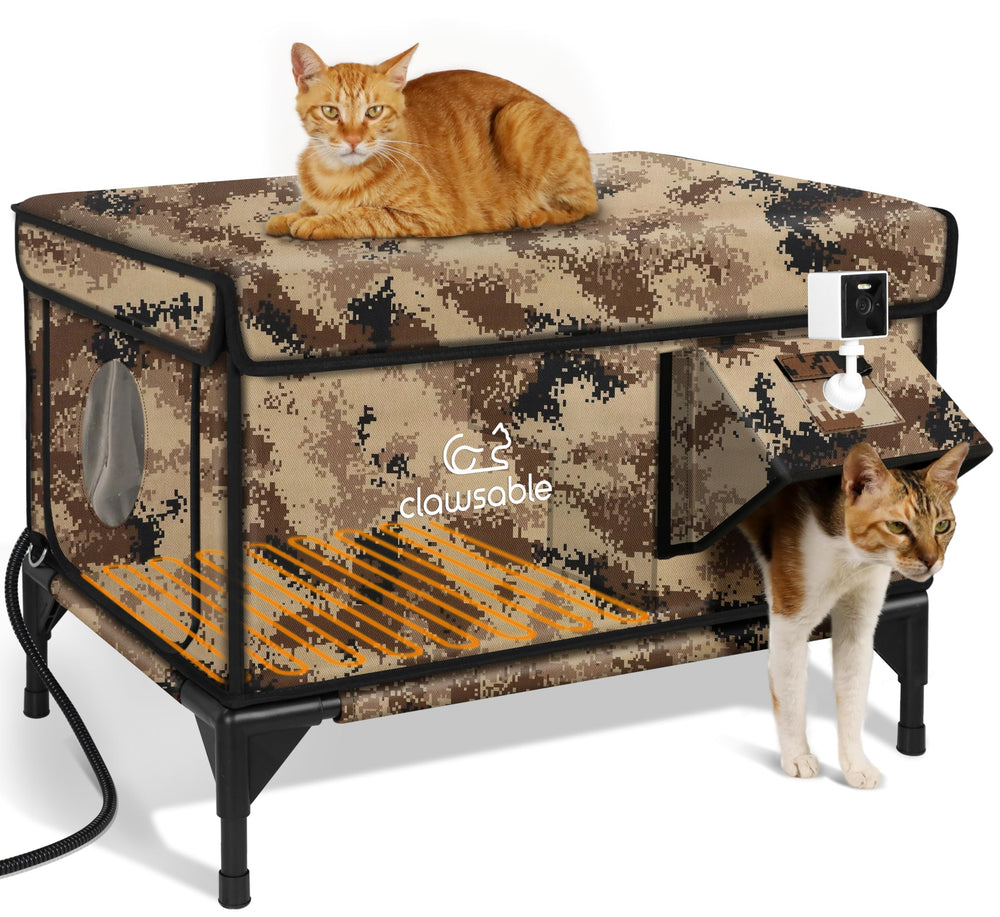 Rolimate indestructible heated cat house with 2K camera for monitoring outdoor cats in winter.