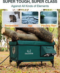 Rolimate heated cat house with escape door helps feral cats flee predators safely.